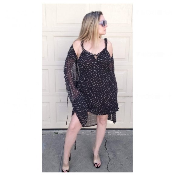 Vintage Oscar de la Renta Black Purple Polka Dot Chemise and Robe Set